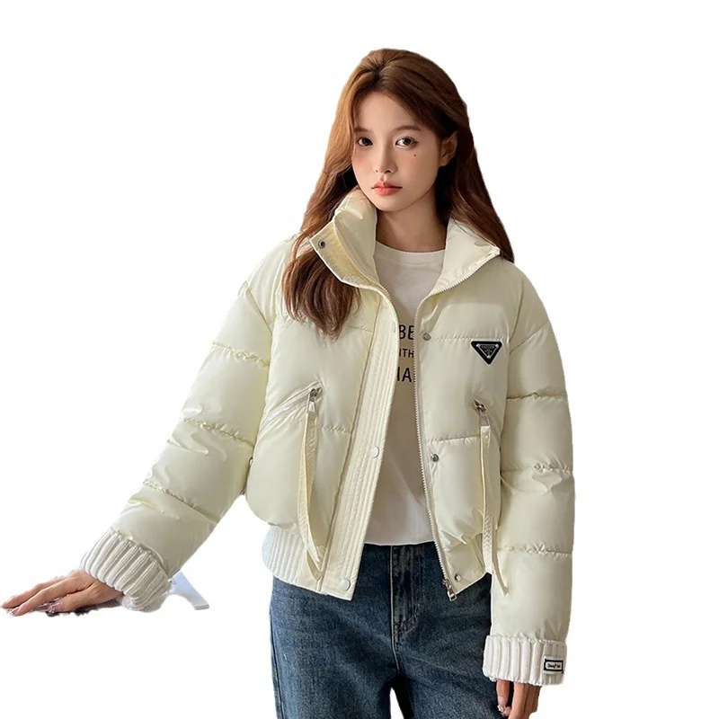 Woherb Short Cotton-Padded Clothes Female 2024 Winter New Korean Version Of Vertical Collar Leisure Down Cotton-Padded Clothes Splicing Loose Add Thick Coat Tide-Outfit Ideas
