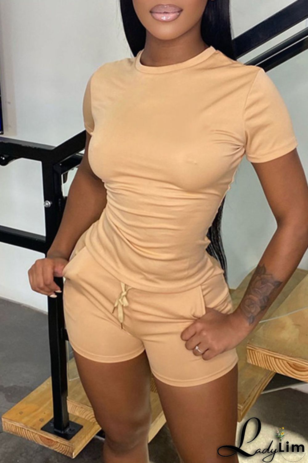 Green Casual Solid Patchwork O Neck Short Sleeve Two Pieces