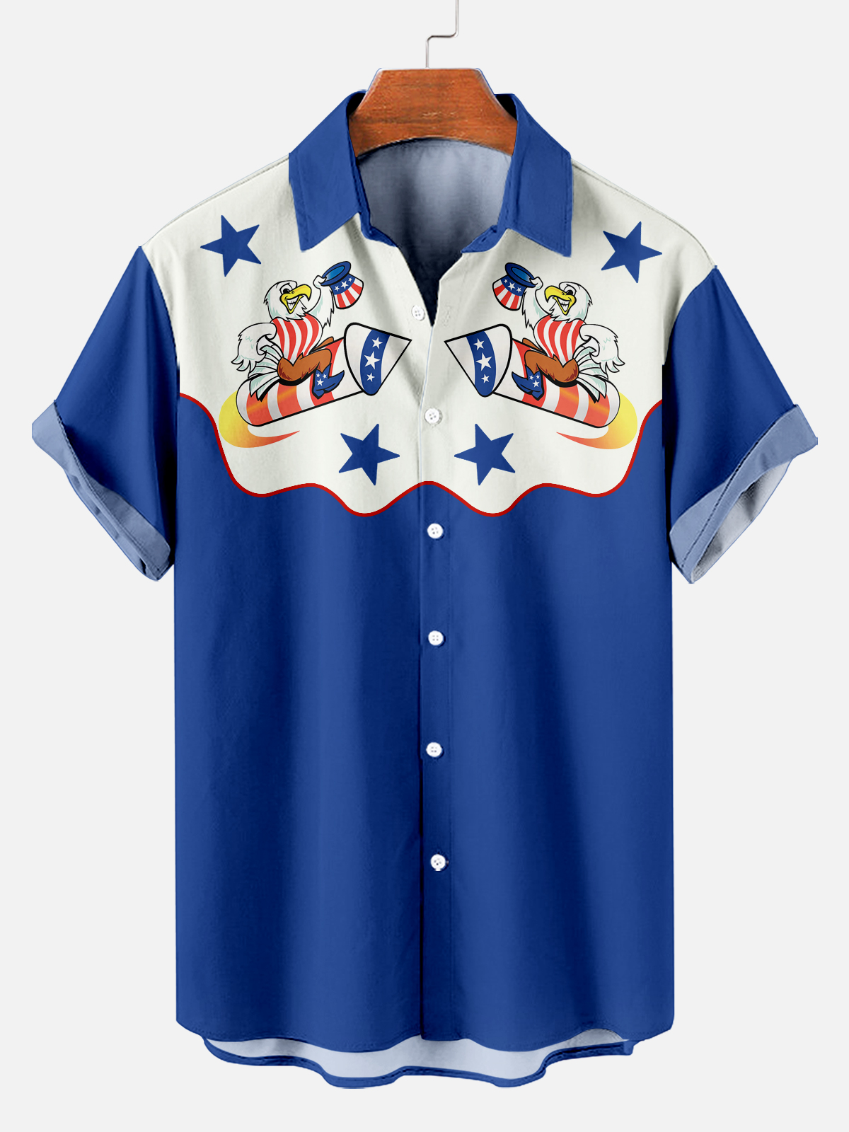 Men's Fourth of July Fun Eagles Short Sleeve Shirt PLUSCLOTHESMAN