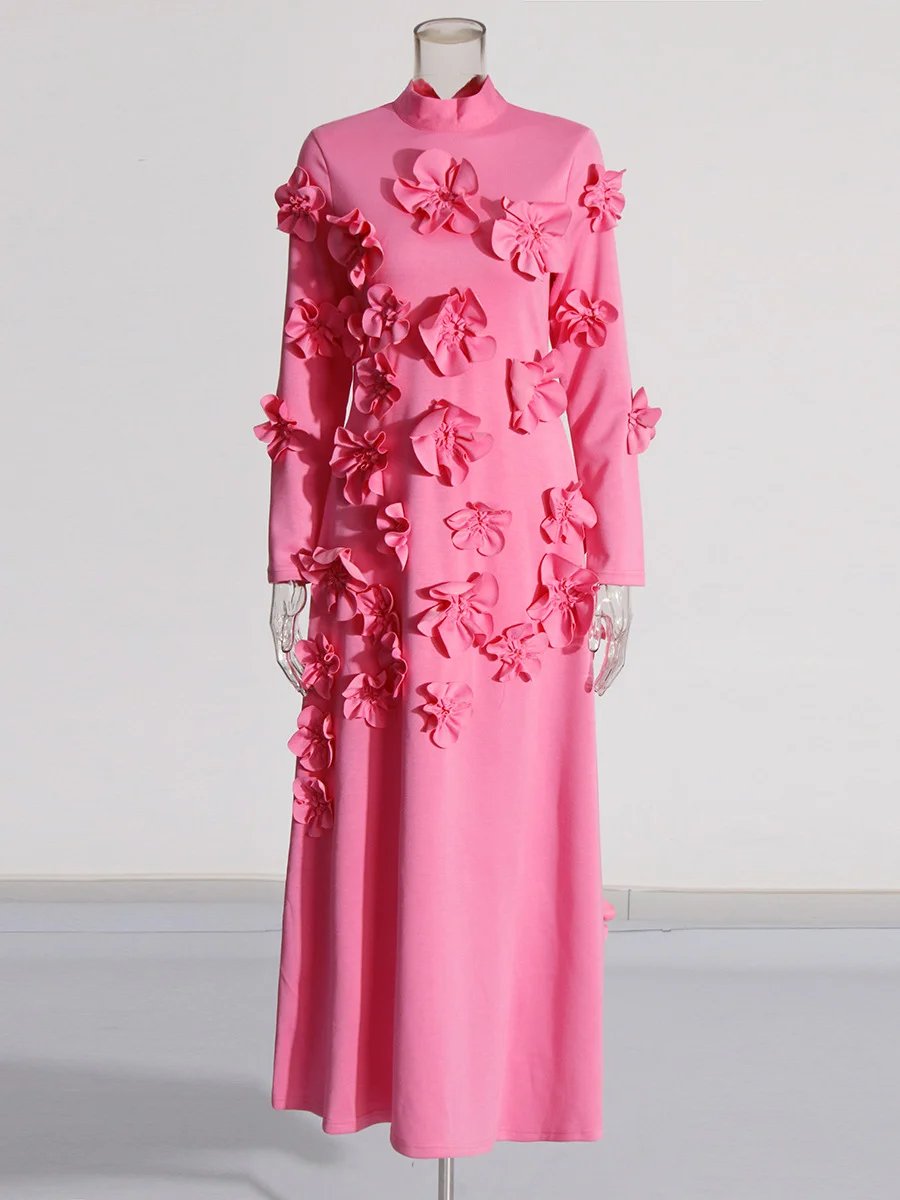 Yyvonne French Elegant Style High-End Dress 2025 Summer New T-Shirt Spliced Three-Dimensional Flower Decoration Dress