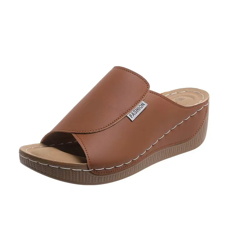 Yyvonne Thick-Sed Casual Slippers Women's Shoes 2025 New Wide Strips With Simple Fashion Fish Mouth Slope And Slippers