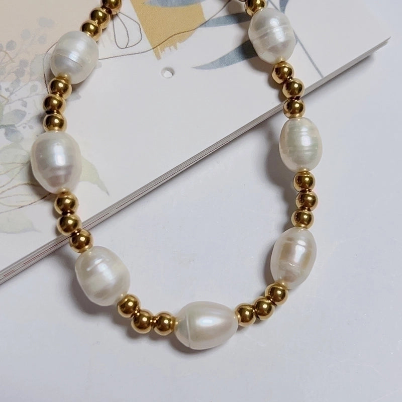 Stainless Steel Freshwater Pearl 18K Gold Plated Casual Luxurious Classic Style Plating Geometric Bracelets