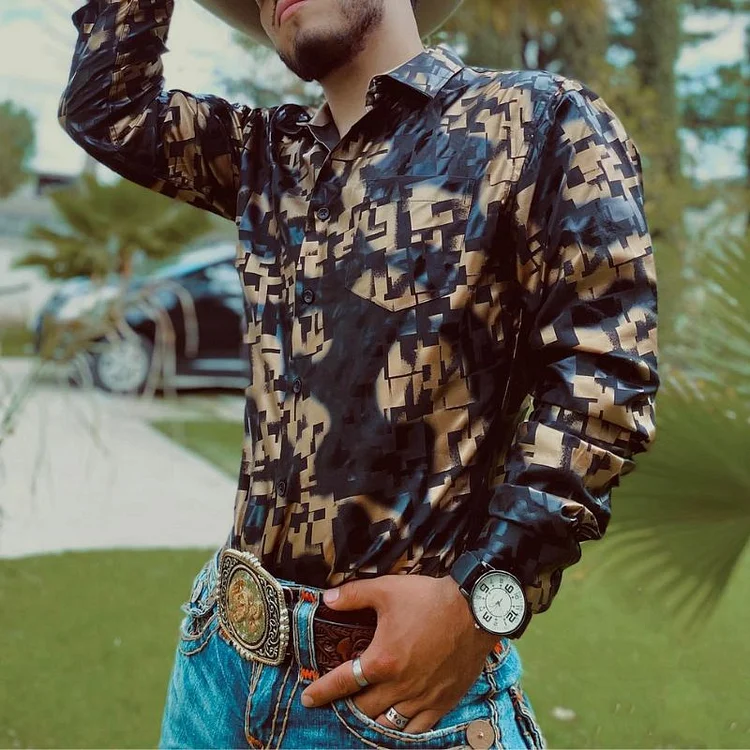 Men's Western Retro Print Shirt