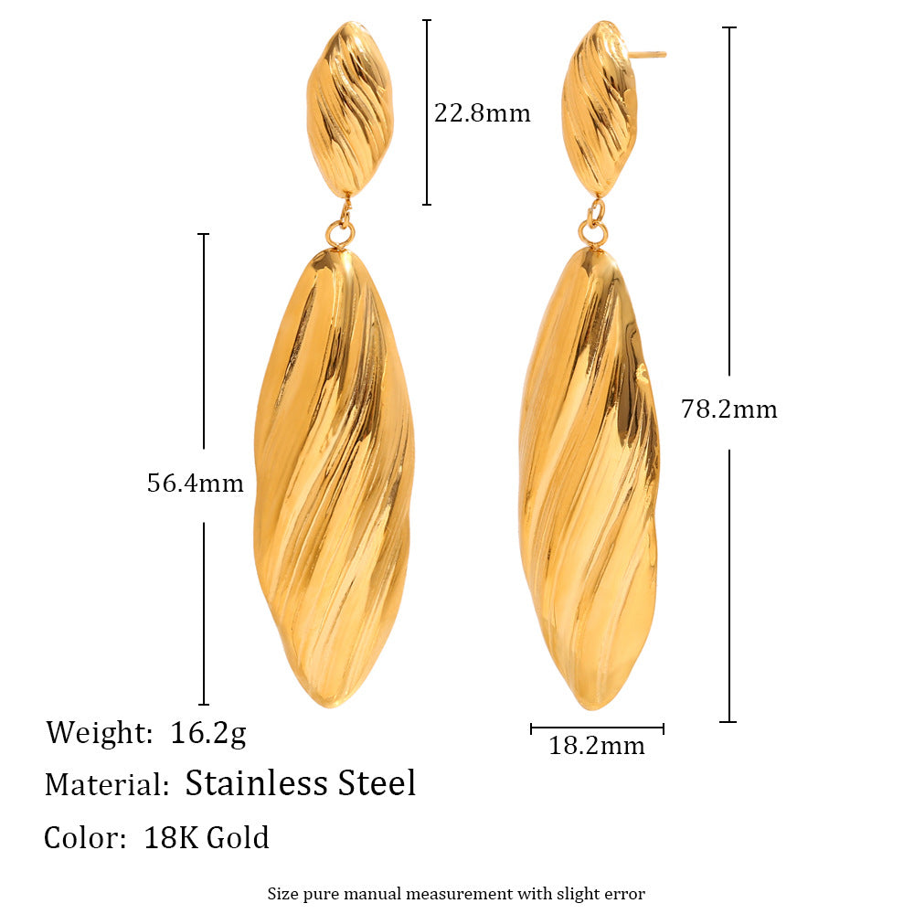 Ins Retro French Style Personality Earrings Vintage Striped Long Shell Pendant Earrings For Women