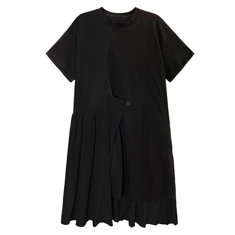 Casual Loose O-Neck Irregular Patchwork Short Sleeve Dress       