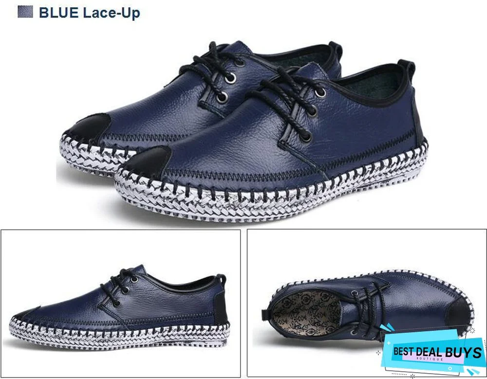 Men Breathable Comfortable Split Leather Men Loafers Flats Casual Shoes