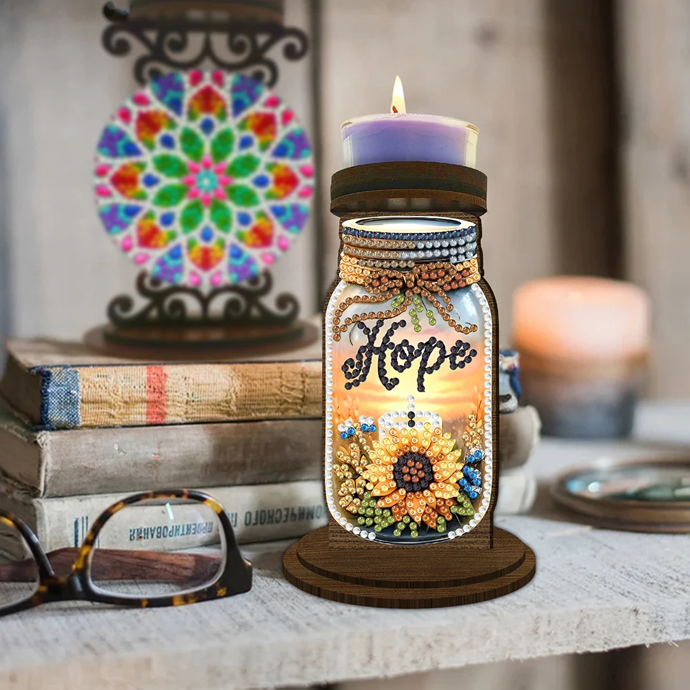 Wooden Hope Candle Bottle 5D DIY Diamond Painting Candle Holder Decor for Adults