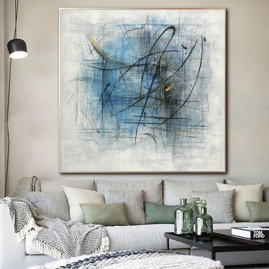 Large Acrylic Painting Blue Abstract Paintings On Canvas Modern Wall Art Original Wall Decor | WINTER PATTERN