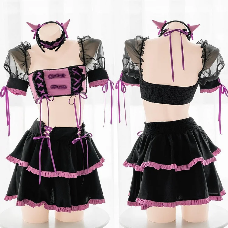 Gothic Bow Ribbon Lace Up Lolita Little Magic Girl Dress SP264