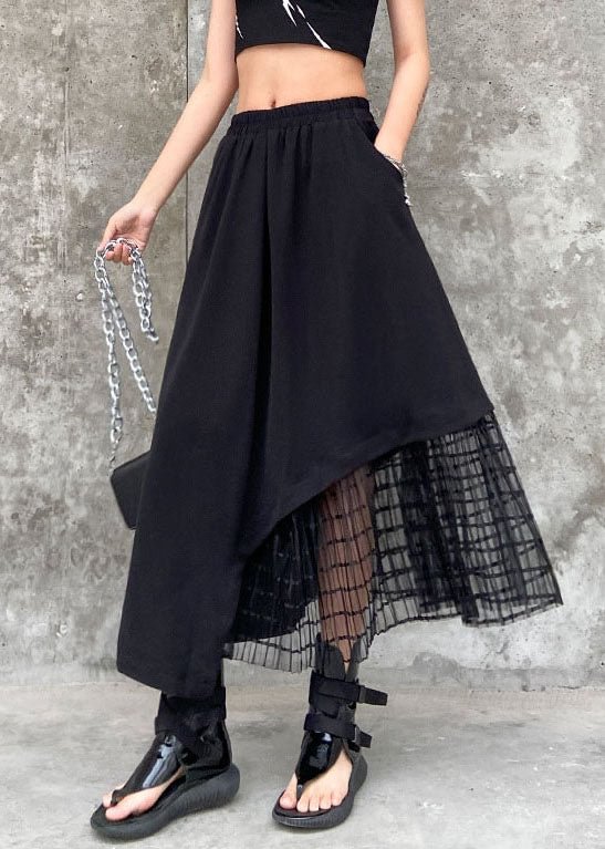 Handmade Black elastic waist Asymmetrical tulle Patchwork Skirts Spring CK2062- Fabulory