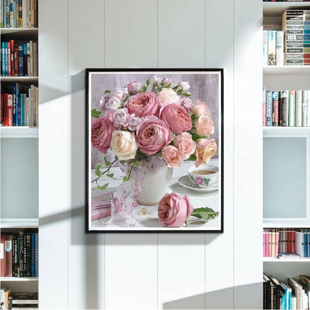 Diamond Painting - Full Round Drill - Warm Pink Flowers(40*30cm)
