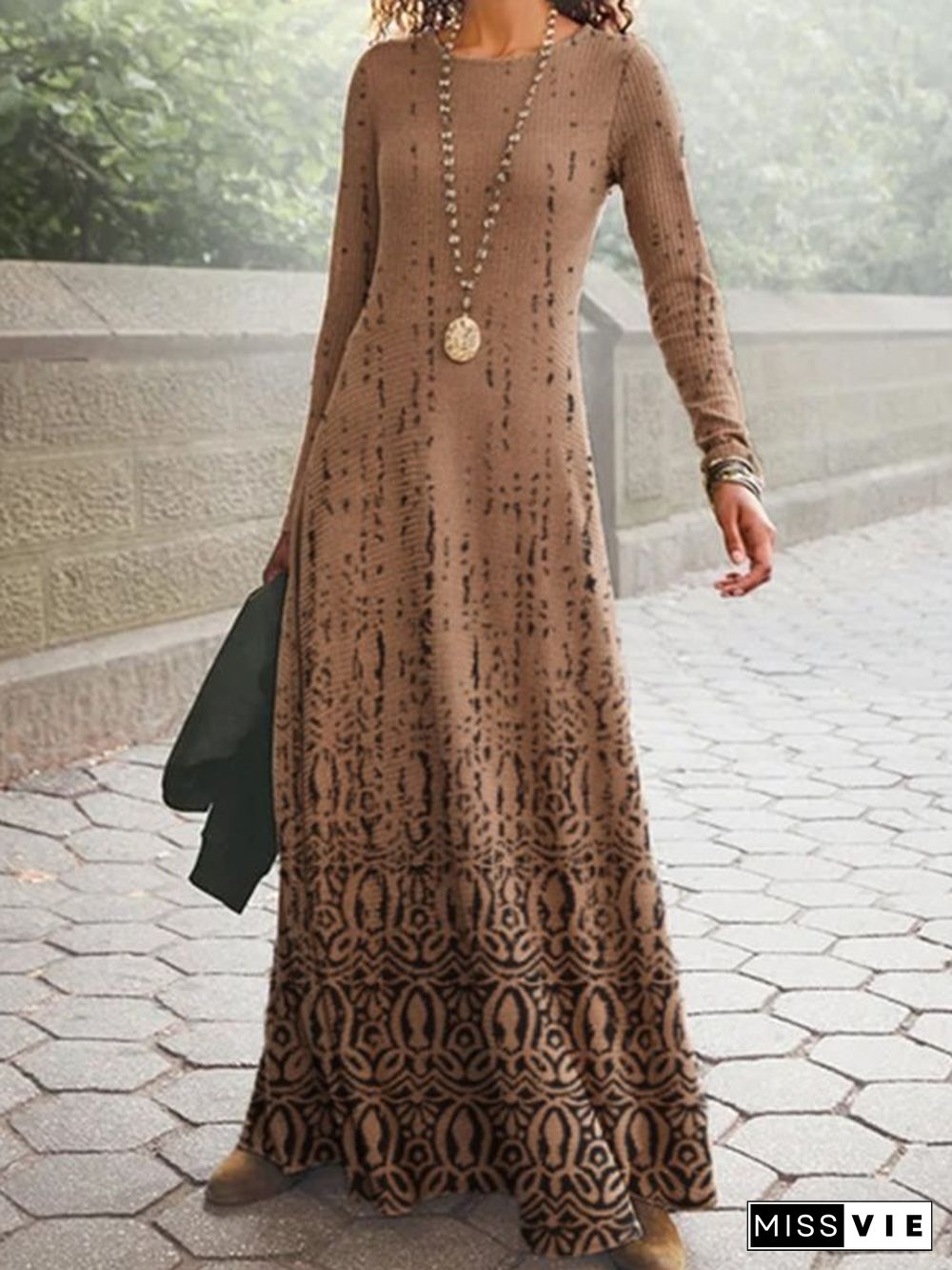 Abstract Casual Crew Neck Dresses