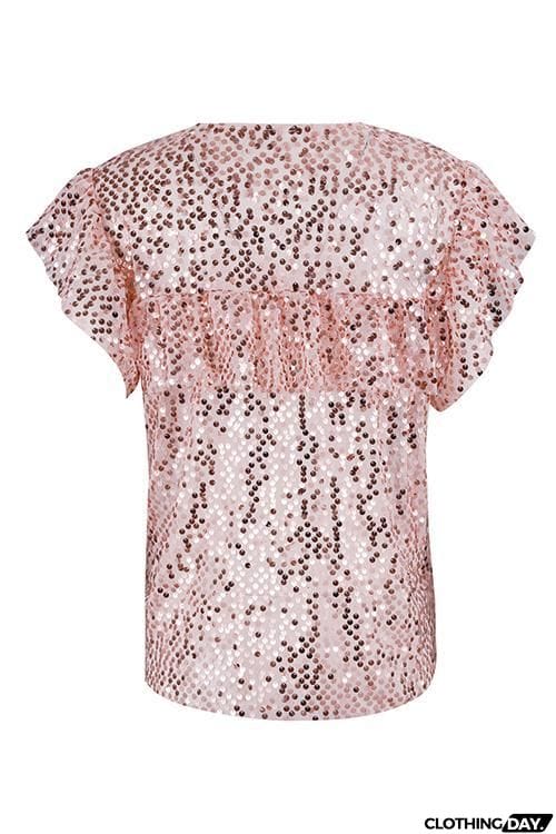 Ruffles Sequin Short Sleeve T Shirt