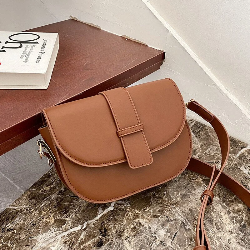 էѧӧܧ Branded Trendy PU Leather Saddle Crossbody Shoulder Bag for Women 2021 Spring and Summer Small Cute Handbags Purses