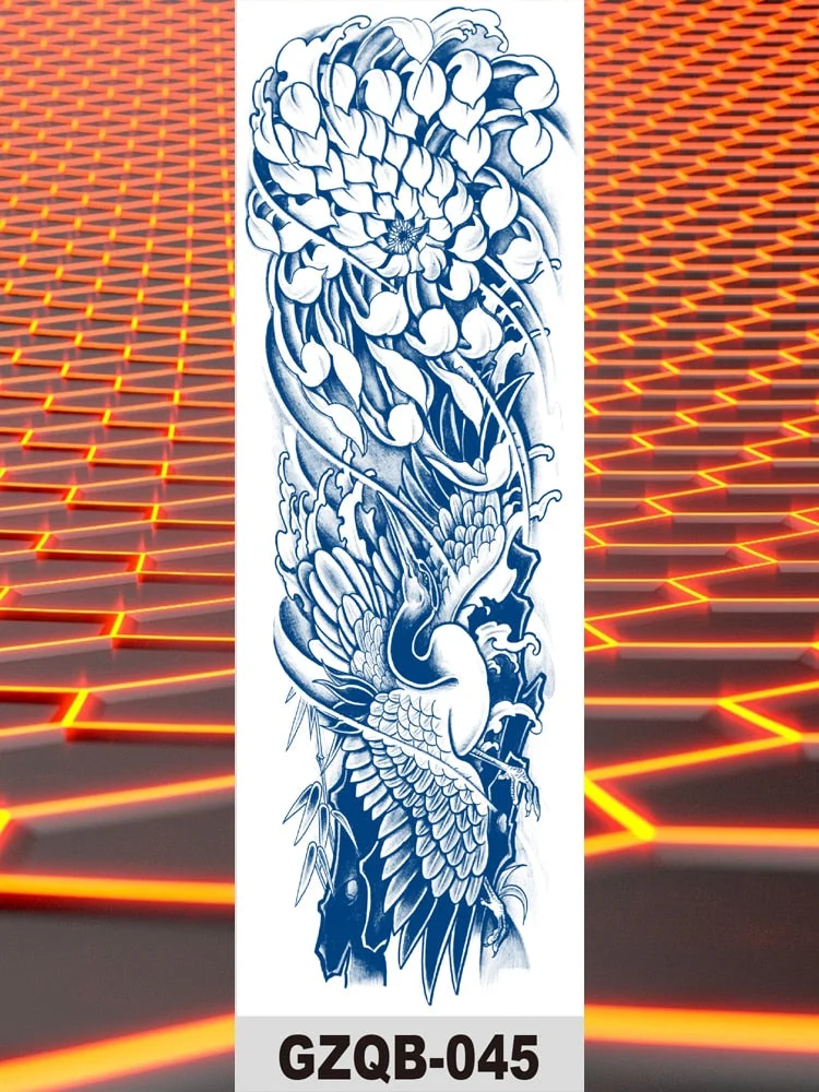 Temporary Flower Full Arm Waterproof Tattoo Stickers Banshee Warrior Crane Angel Lotus Juice Ink Men Women Girl Leg Fake Tatoo