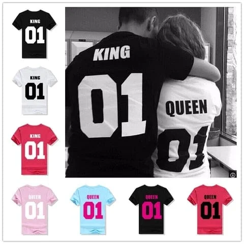 pornhint Pornhint King Queen Letter Print T Shirt Couple Short Sleeve O Neck Loose Lovers Tshirt  Summer Women Tee Shirt Tops Camisetas Mujer