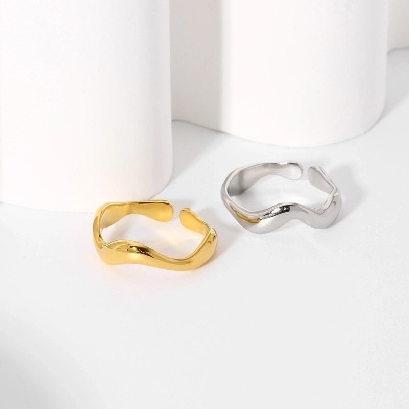 304 Stainless Steel 18K Gold Plated IG Style Nordic Style French Style Plating Solid Color Open Rings