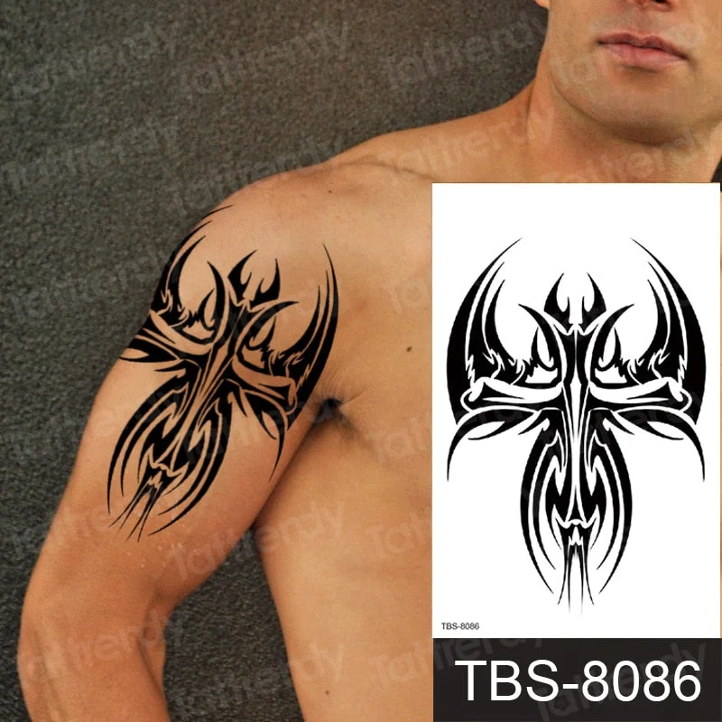 temporary tattoos men women arm shoulder tattoos sleeve traibal wolf owl scorpion male tattoos sticker black henna decal
