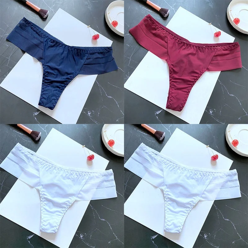 4PCS/Set Women Panties Sexy Seamless Panties Perspective Female Underpants G-string Thong Solid Color Pantys Intimates Lingerie