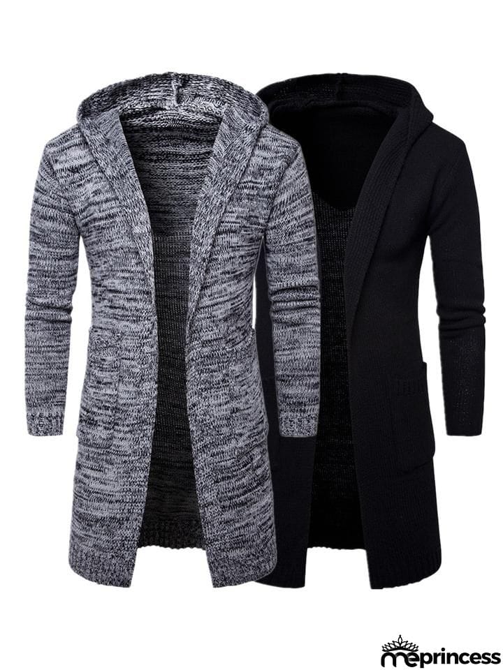 Men's Knitted Long Sleeve Hooded Cardigan