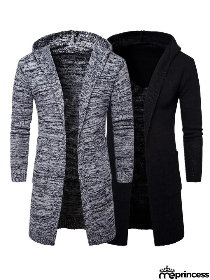 Men's Knitted Long Sleeve Hooded Cardigan