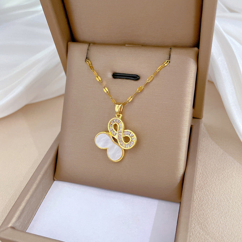 2 Pieces Minimalist Geometric Titanium Steel Diamond Inlay Necklaces