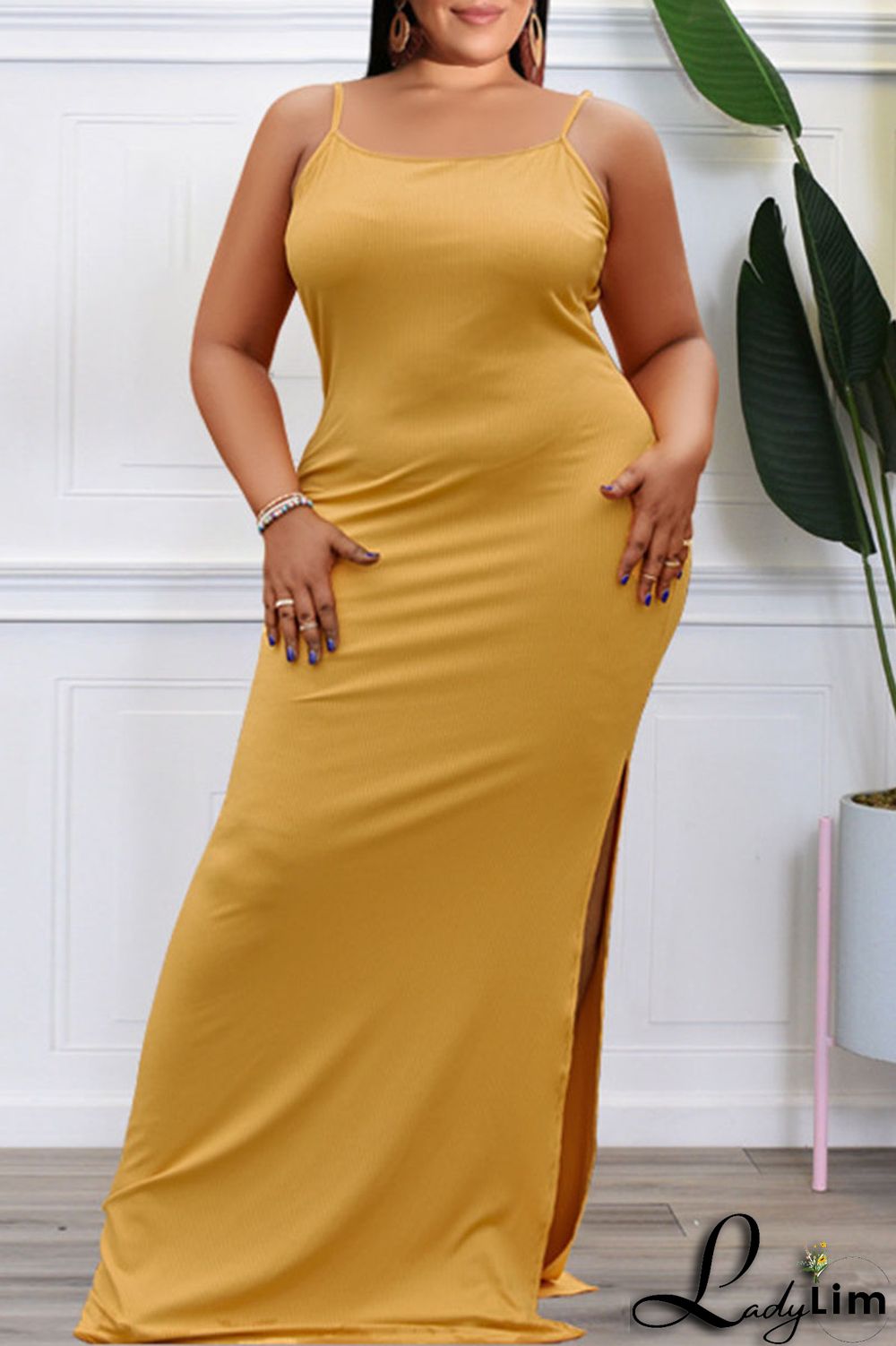 Tibetan Blue Sexy Solid Patchwork Slit Spaghetti Strap Straight Dresses