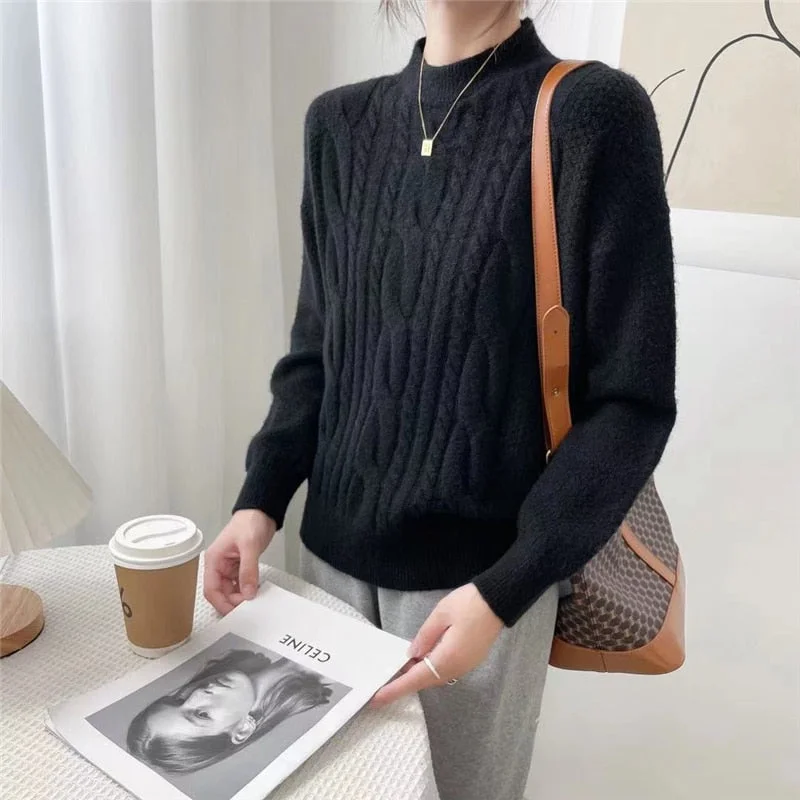 Hirsionsan Cashmere Basic Sweaters Women New Autumn Winter Looselong Sleeve Solid Female Pullovers Warm Soft  Knitwear Jumper