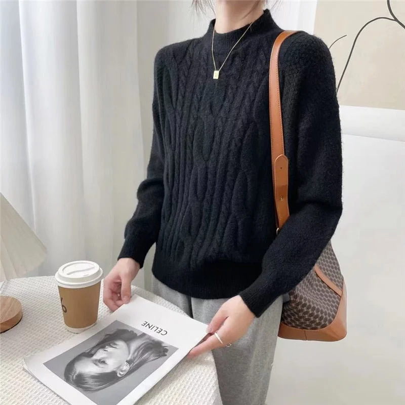 Hirsionsan Cashmere Basic Sweaters Women New Autumn Winter Looselong Sleeve Solid Female Pullovers Warm Soft Knitwear Jumper