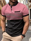 Men's Striped Stand Collar Short Sleeve POLO Shirt