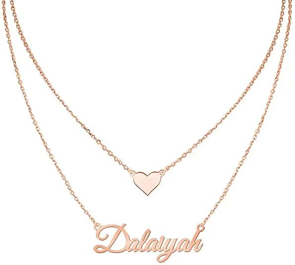 Layered Choker Name Necklace Personalized with Heart