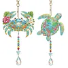 Crab & Turtle 5D Diamond Painting Suncatcher with Crystal Pendant, Double-Sided Hanging Wind Chime Kit for Adults | Beach Coastal Ocean Decor