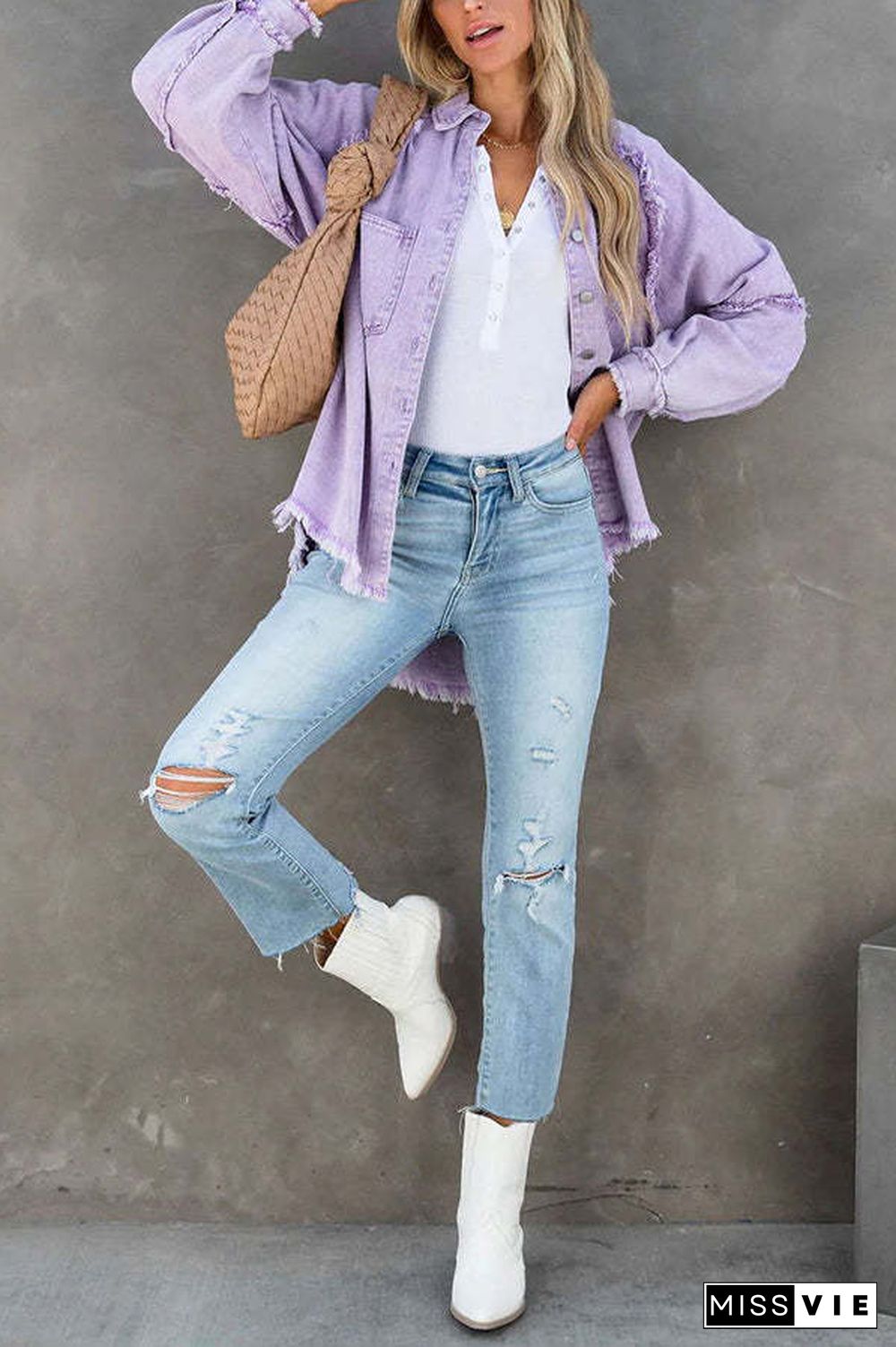 Bring It On Frayed Shirt Jacket
