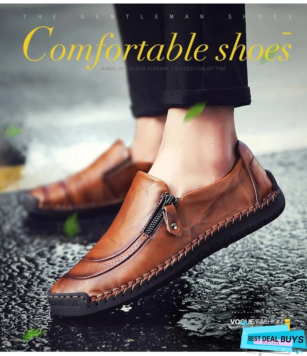 Men's Comfortable Casual Loafers Split Leather Flats Moccasins Shoes