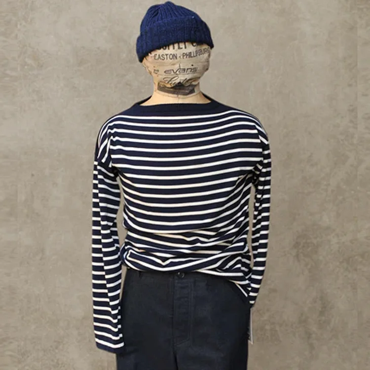 Men's Vintage Navy/Off-White Crew Neck Top