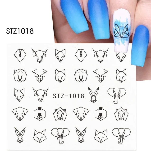 Nail Stickers Water Transfer Retro Human Face Abstract Black Lines Designs Nail Decal Decoration Tips For Beauty Salons