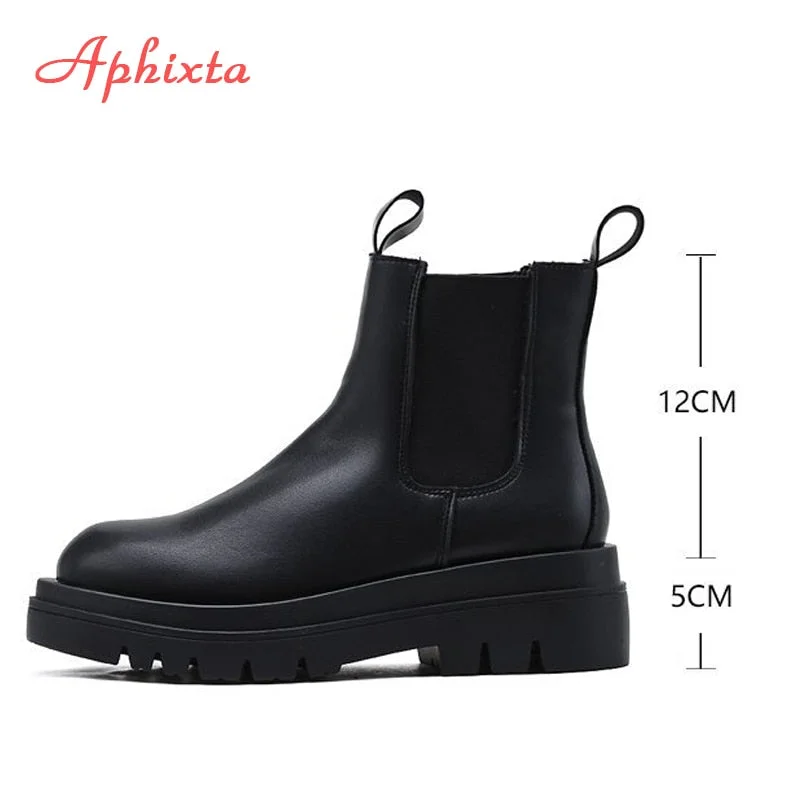 Aphixta Plus Large Szie 42 43 Boots Women Elastic Band 5cm Chunky Heel Antiskid Fashion Platform Ankle Boots Shoes Woman Boats