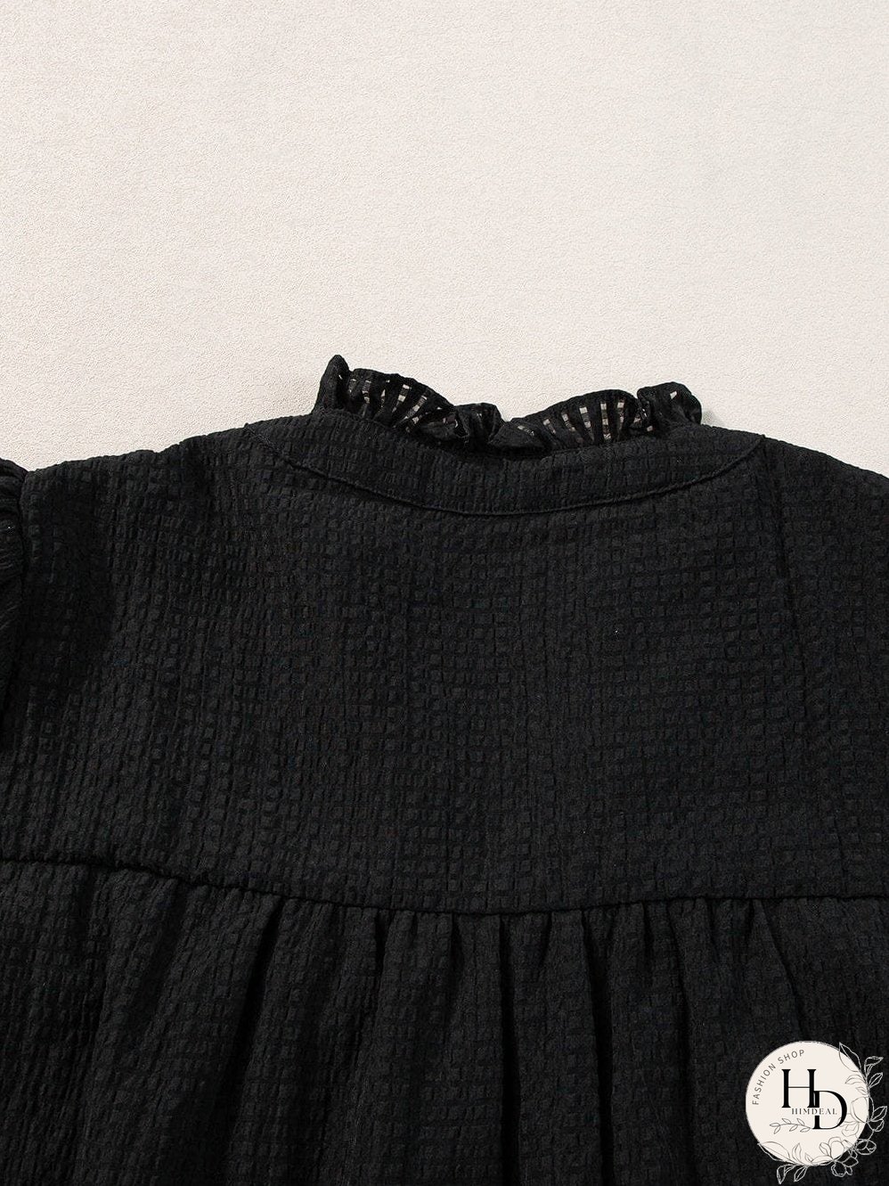 Elegant Black Floral Embroidered V-Neck Puff Sleeve Blouse