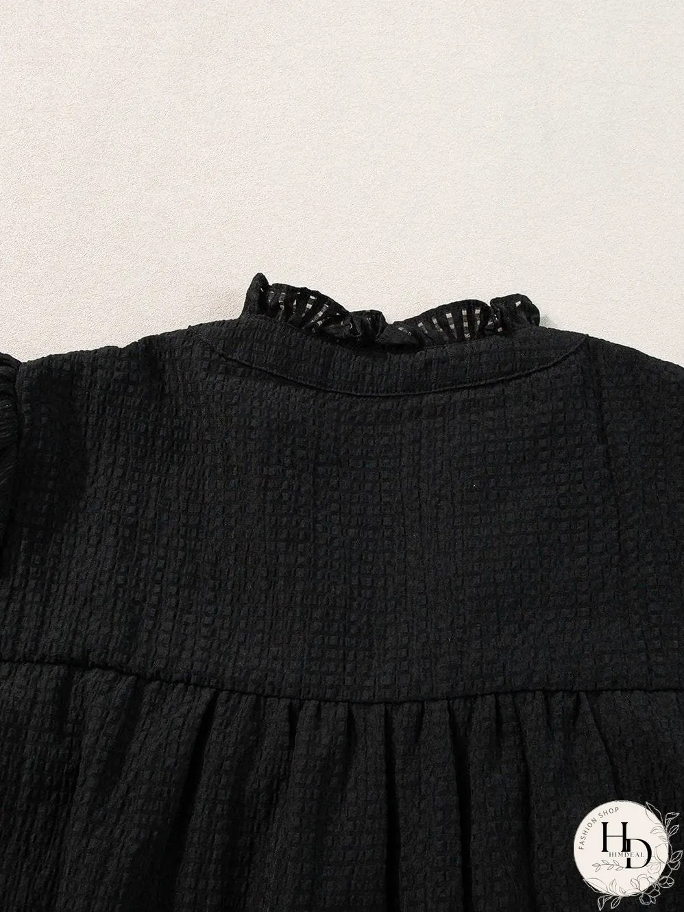 Elegant Black Floral Embroidered V-Neck Puff Sleeve Blouse