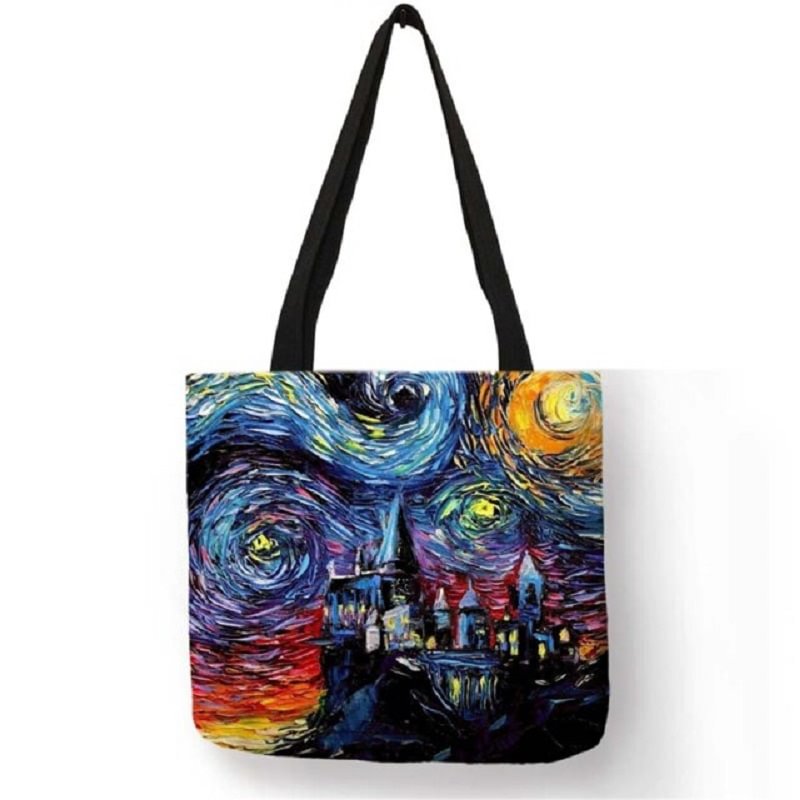 Linen Tote Bag - Starry Night Castle