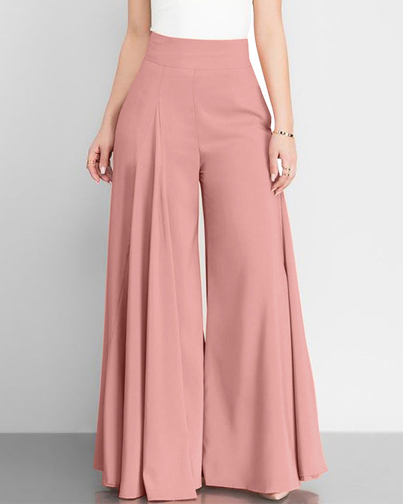 Solid Color High Waist Wide Leg Pants