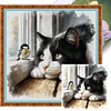 (US Only)Full Embroidery cotton Thread 11CT Printed Cat Cross Stitch Kit Art 40x40cm