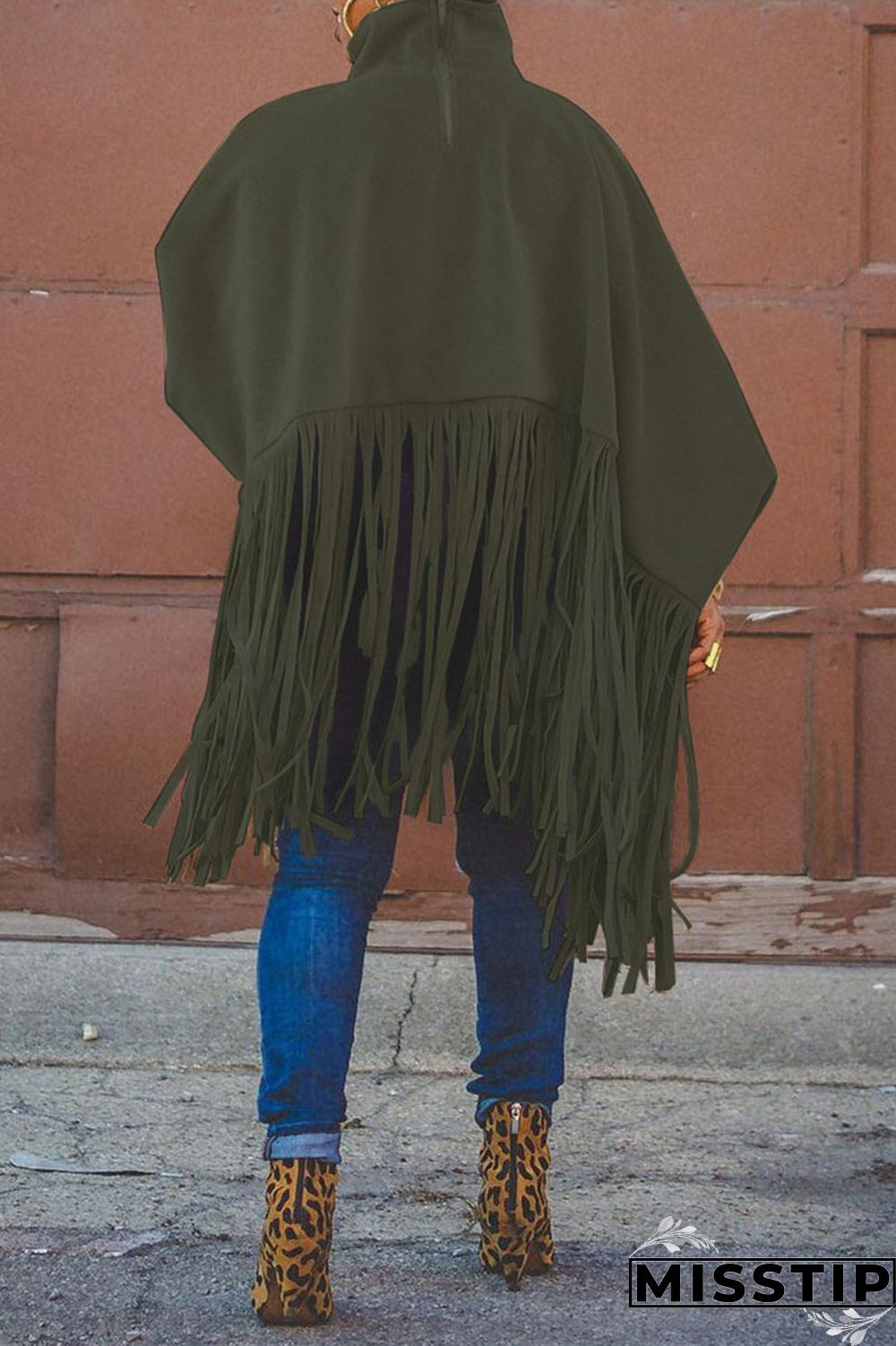Burgundy Fashion Vintage Solid Tassel Turtleneck Plus Size Overcoat