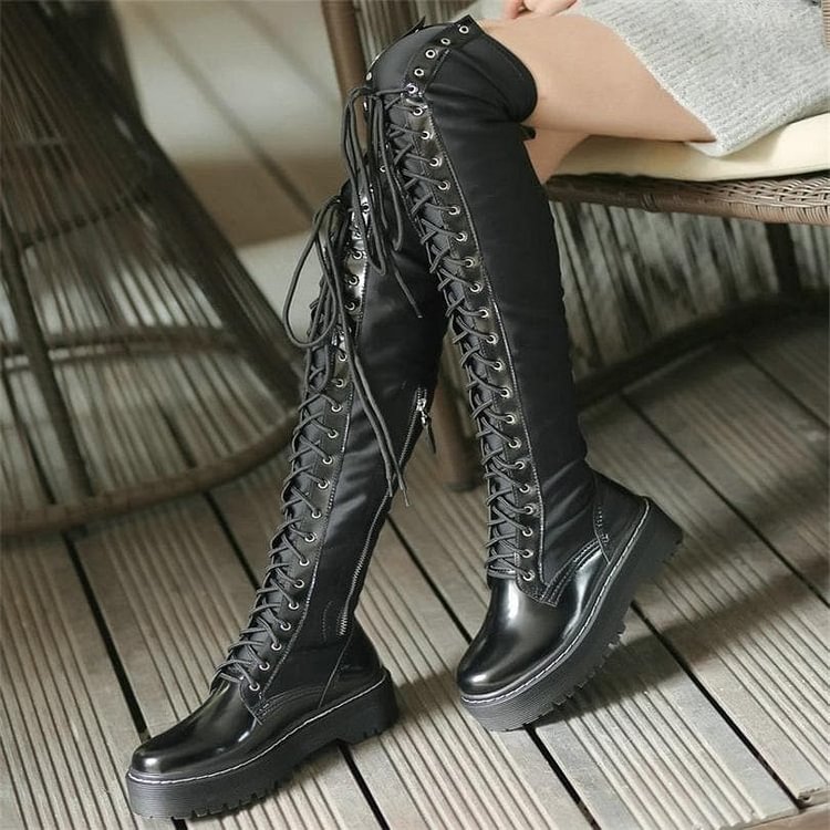 Gothic Punk Over The Knee Thigh High Lace Up Boots S13122