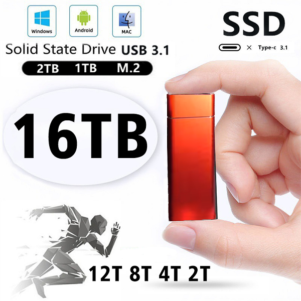 16TB/8TB/4TB/2TB Ultra Speed External SSD - Portable & Large Capability Mobile Solid State Drive for Laptops Desktop