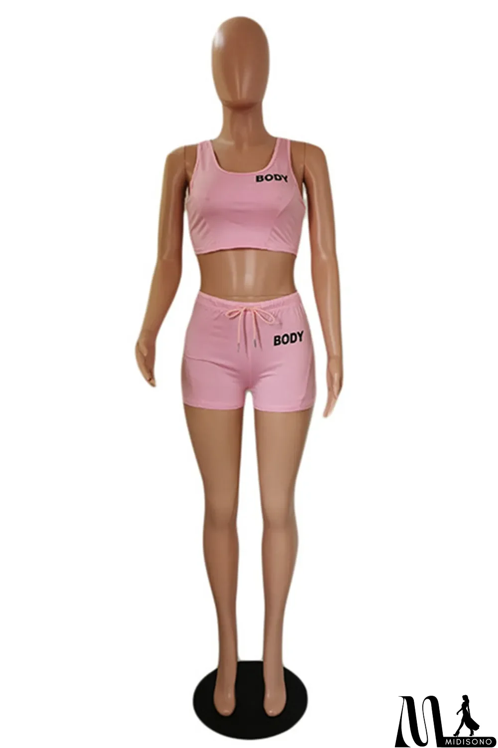 MidiSono - Orange Fashion Casual Letter Print Basic U Neck Sleeveless Two Pieces