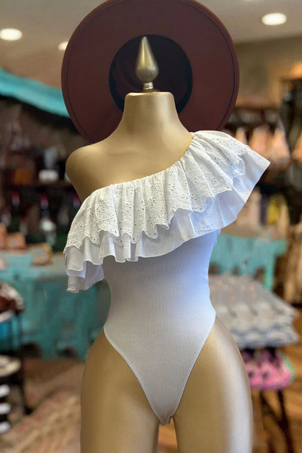 Ruffled Eyelet One Sleeve Bodysuit-0520