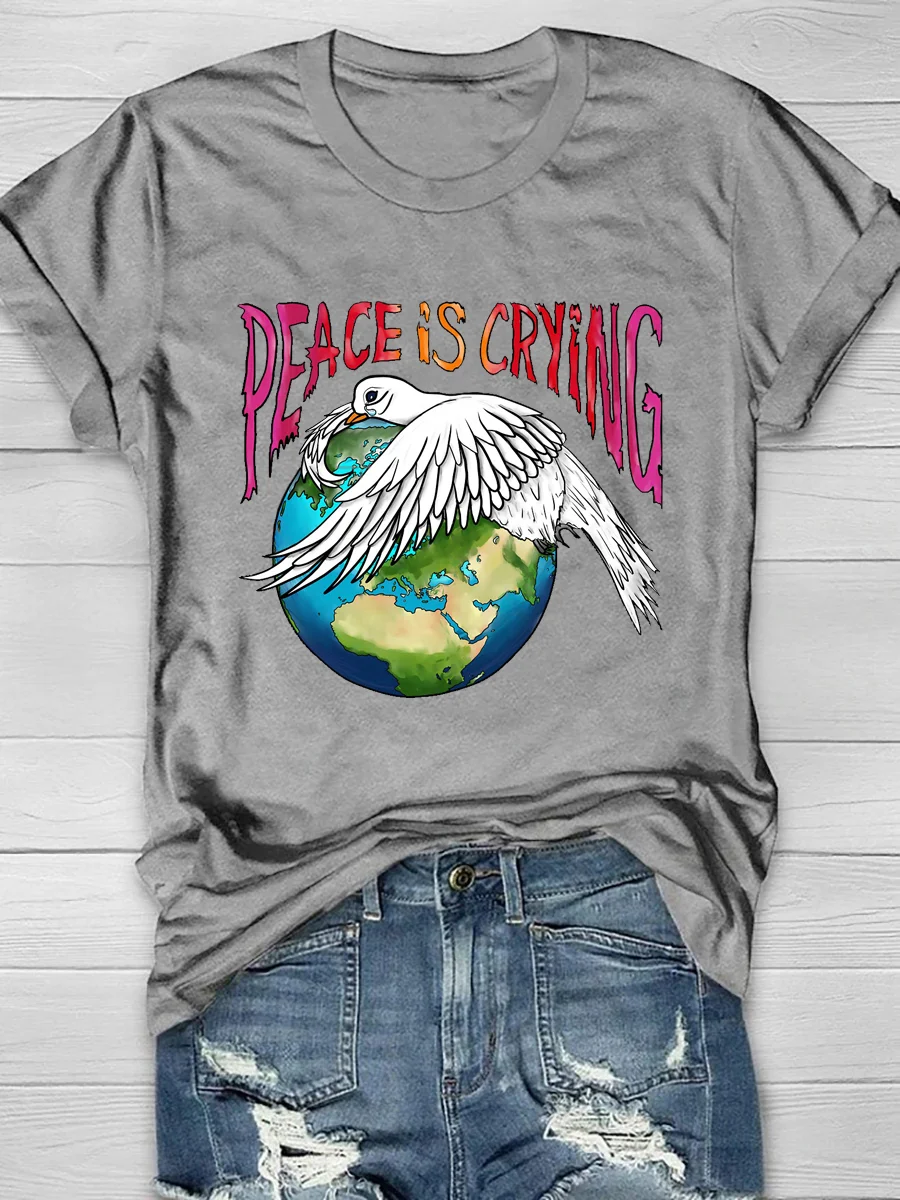 Peace Is Crying Print Short Sleeve T-Shirt