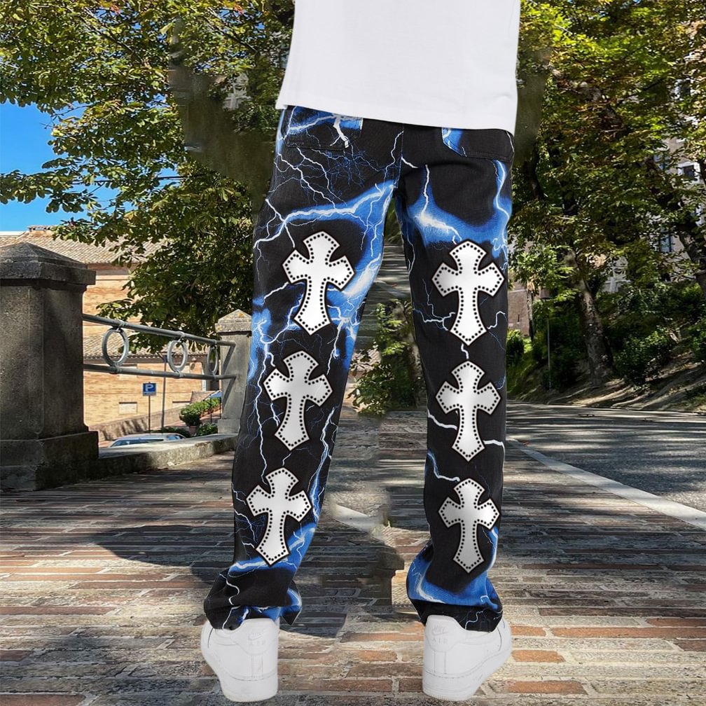 Tide brand printed cross hip-hop lightning street trousers