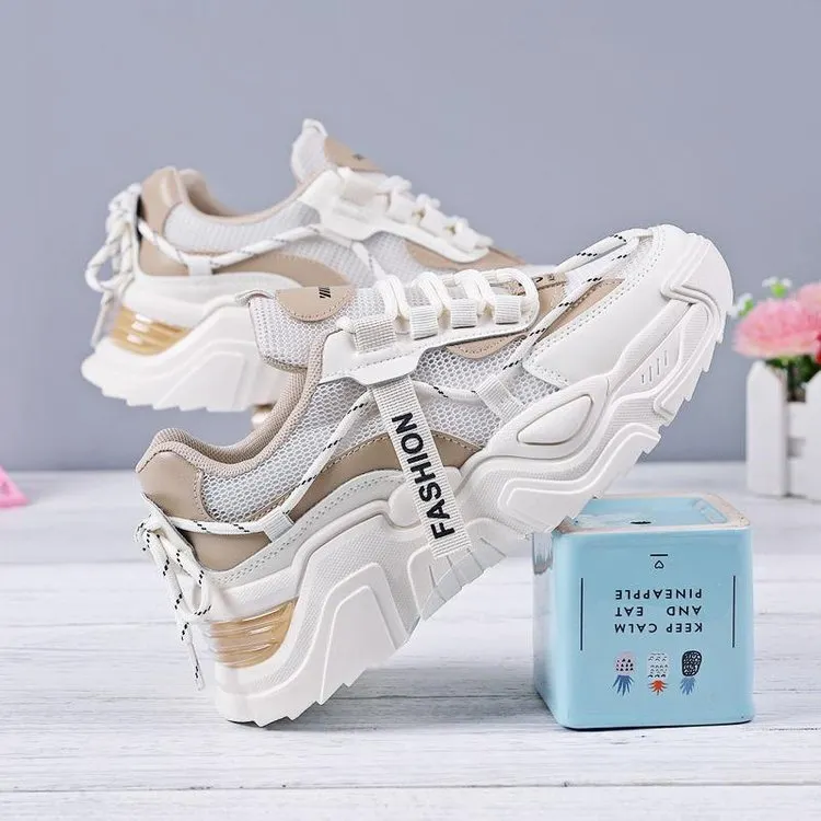 Churchf Churchf Women's Shoes Spring Breathable Sports Leisure Shoes Hong Kong Wind Dad Shoes Ins Tide Thick Platform Increased Net Surface 2023 New Style